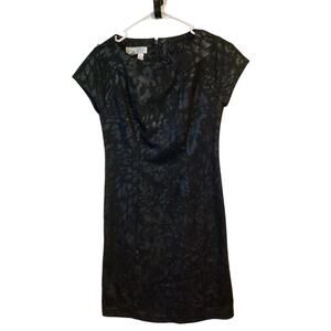 5047 Morgan McFeeters Embossed Black Sheath Dress Mini Cap Sleeves Lined Size 2